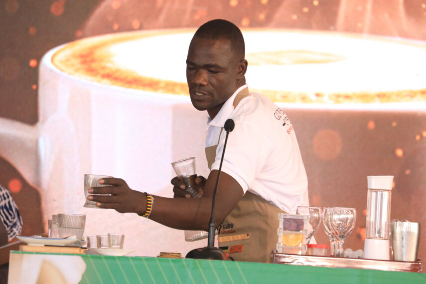 Barista demonstrating coffee preparation