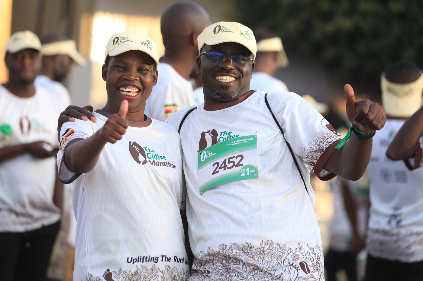 Marathon participants celebrating together